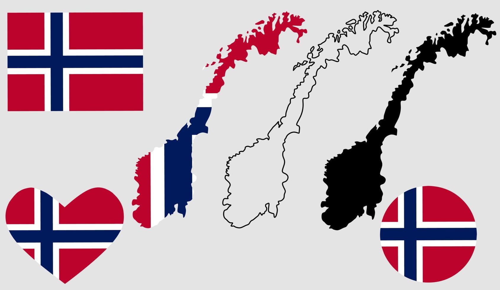 set di icone della bandiera della mappa della Norvegia vettore
