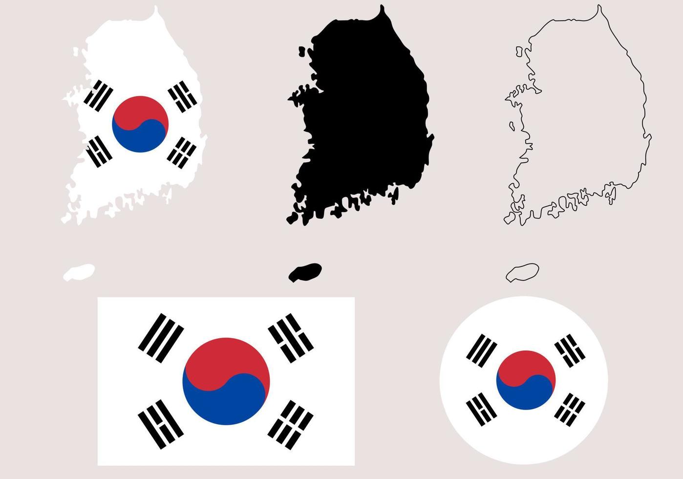 insieme dell'icona della bandiera della mappa della corea del sud vettore