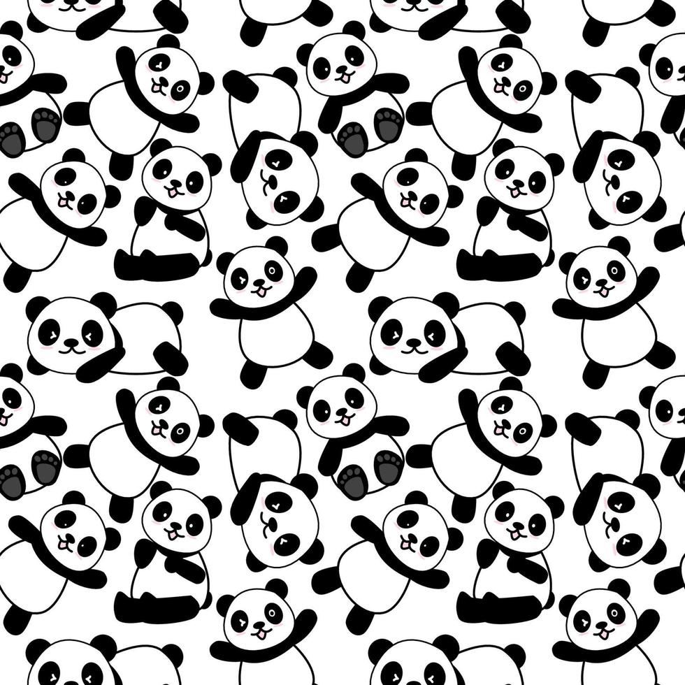 carino panda senza cuciture sfondo, cartone animato orsi panda illustrazione vettoriale, bambini creativi per tessuto, confezionamento, tessile, carta da parati, abbigliamento. vettore