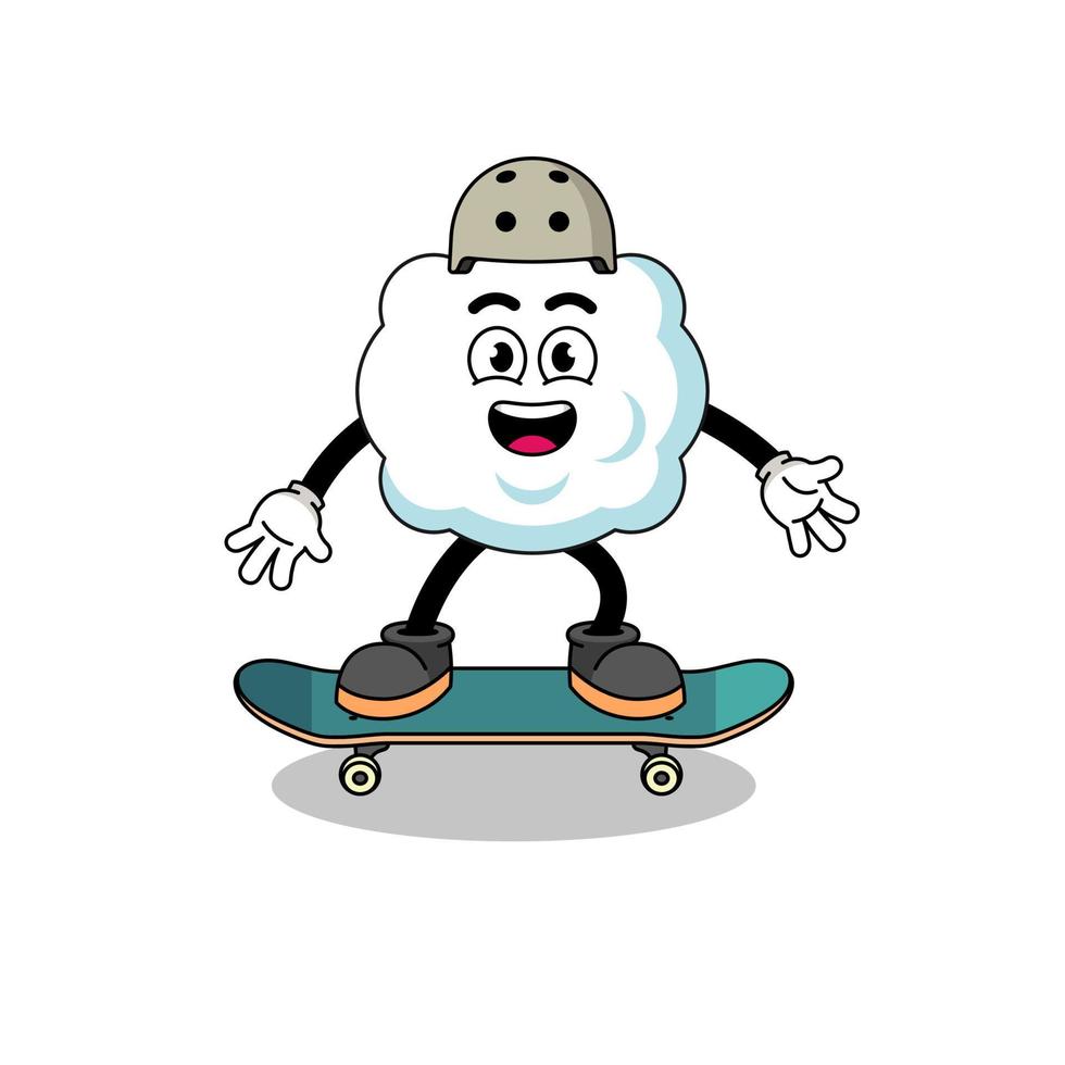 mascotte nuvola che gioca su uno skateboard vettore
