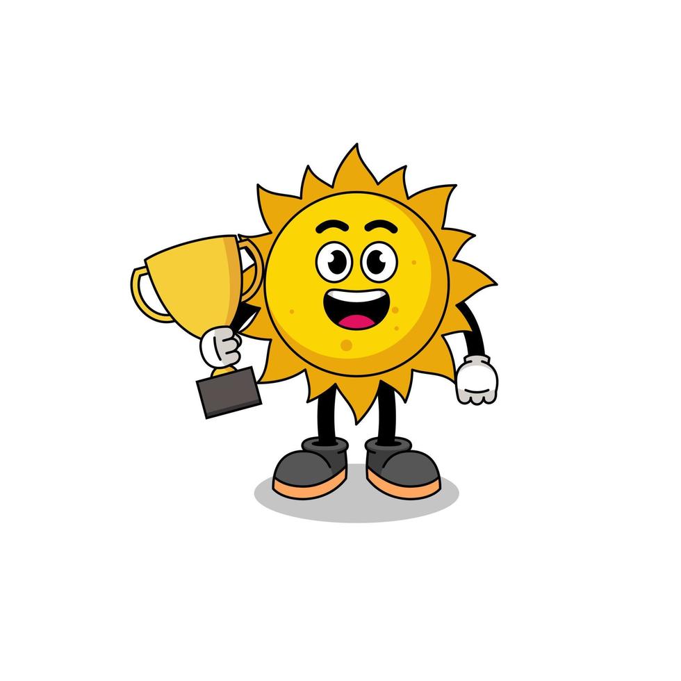 mascotte del fumetto del sole che tiene un trofeo vettore