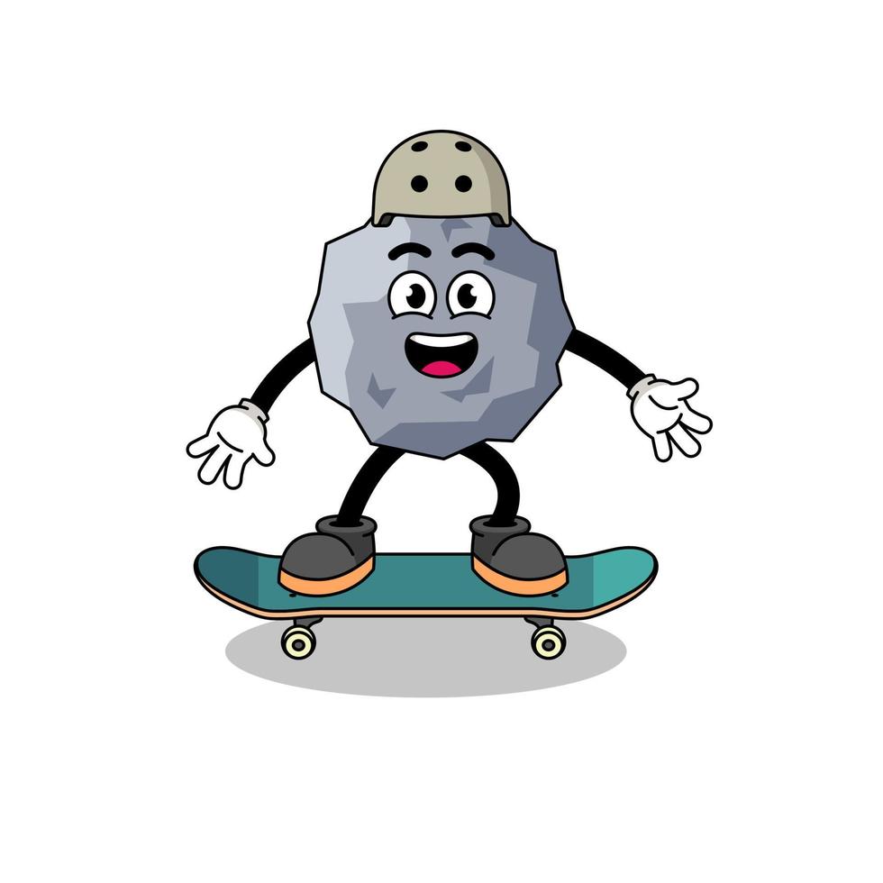 mascotte di pietra che gioca su uno skateboard vettore