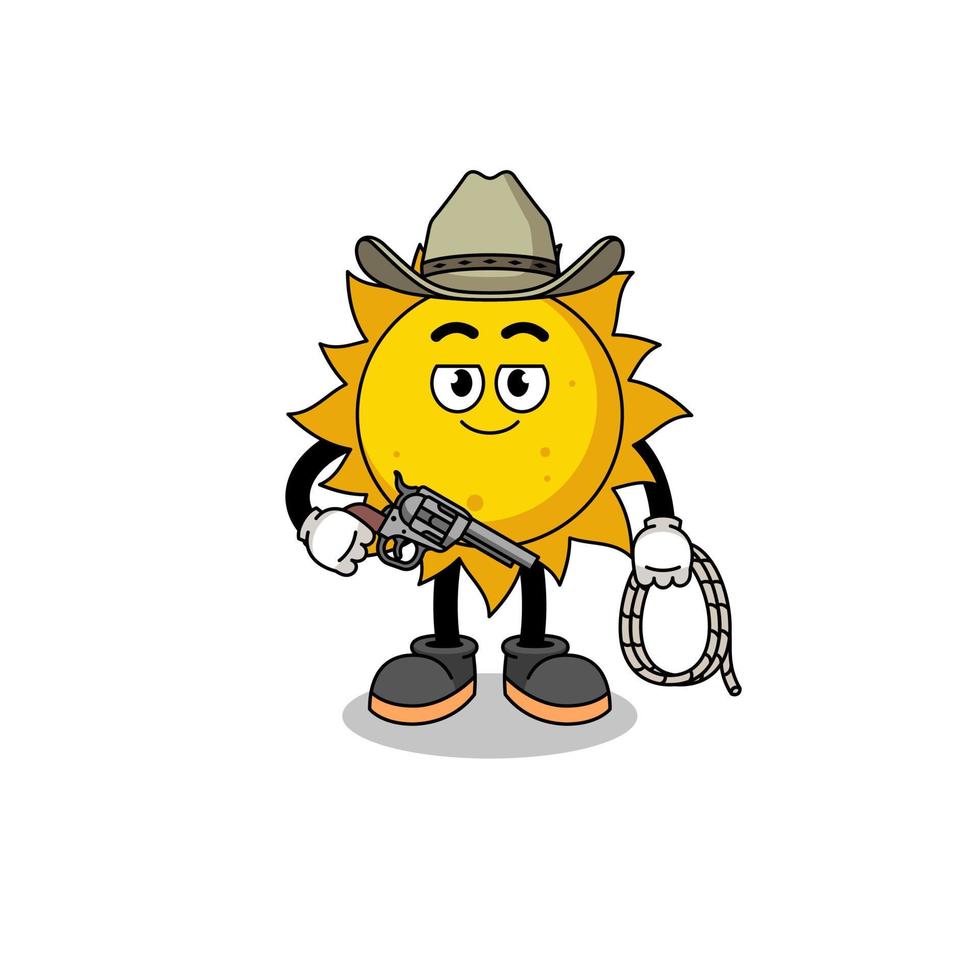 personaggio mascotte del sole come un cowboy vettore