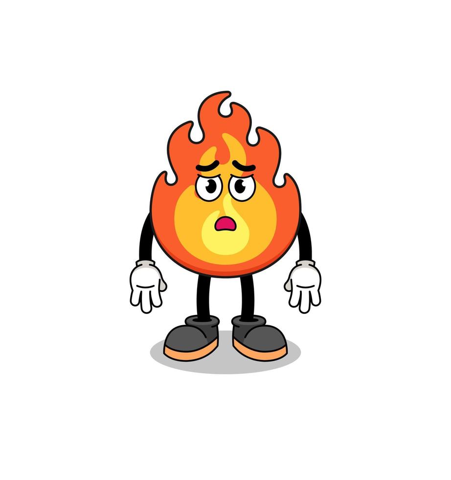 illustrazione del fumetto di fuoco con la faccia triste vettore