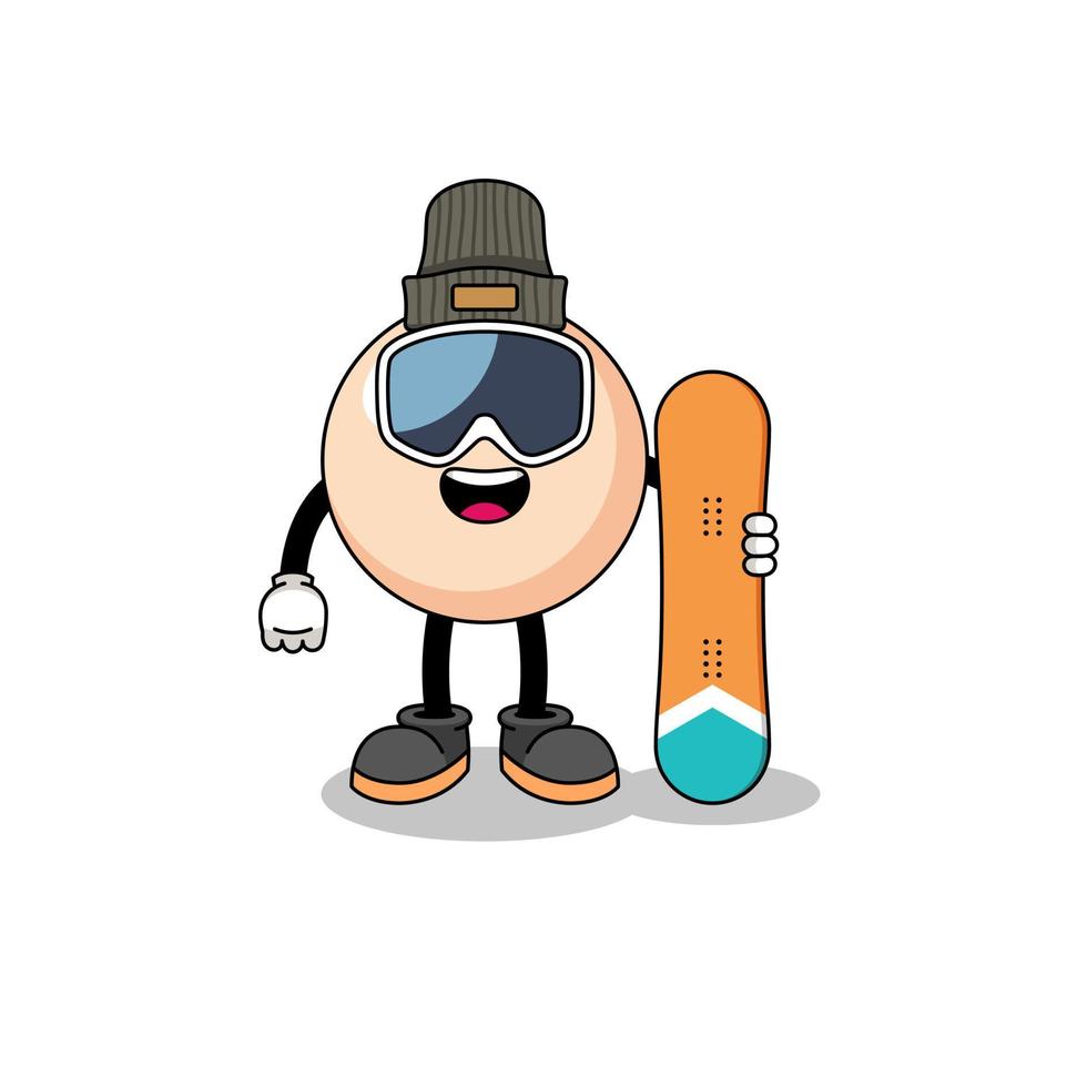 mascotte cartone animato di perla giocatore di snowboard vettore
