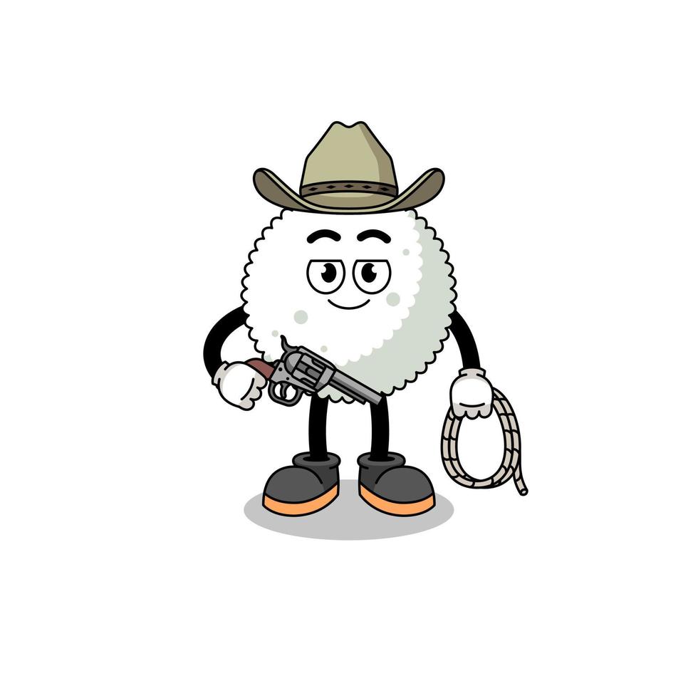 personaggio mascotte di palla di riso come un cowboy vettore