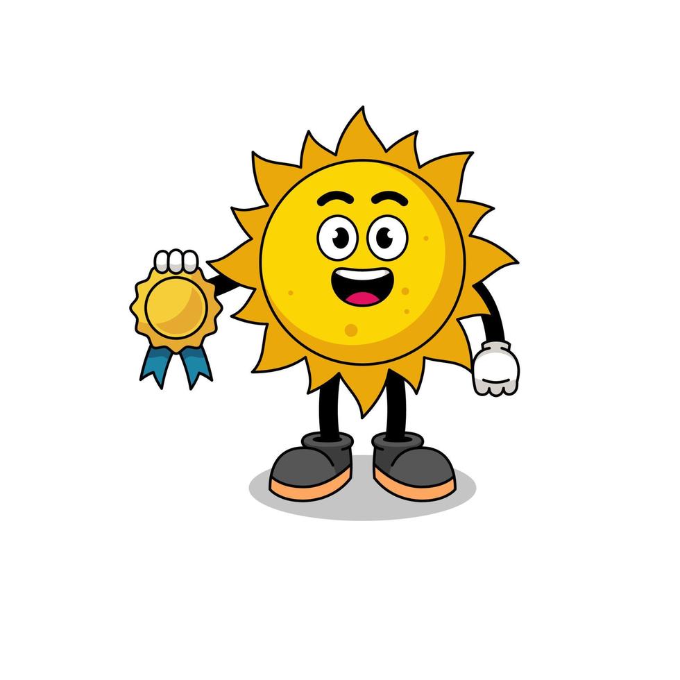 illustrazione del fumetto del sole con medaglia garantita di soddisfazione vettore