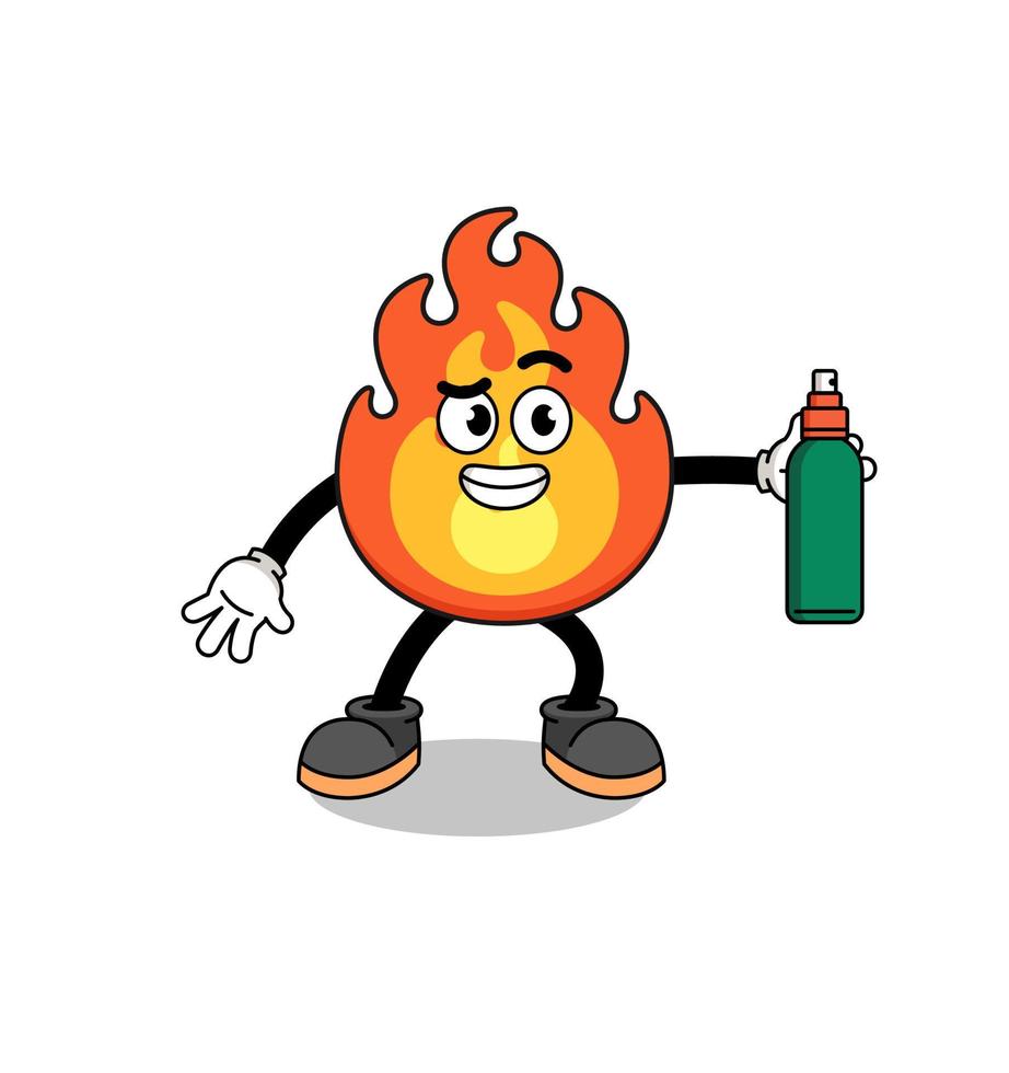 illustrazione del fuoco cartone animato che tiene un repellente per zanzare vettore