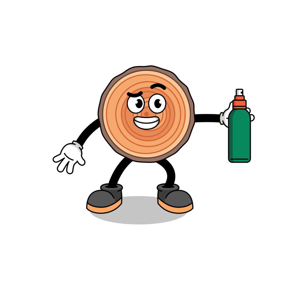 illustrazione del tronco di legno cartone animato che tiene un repellente per zanzare vettore