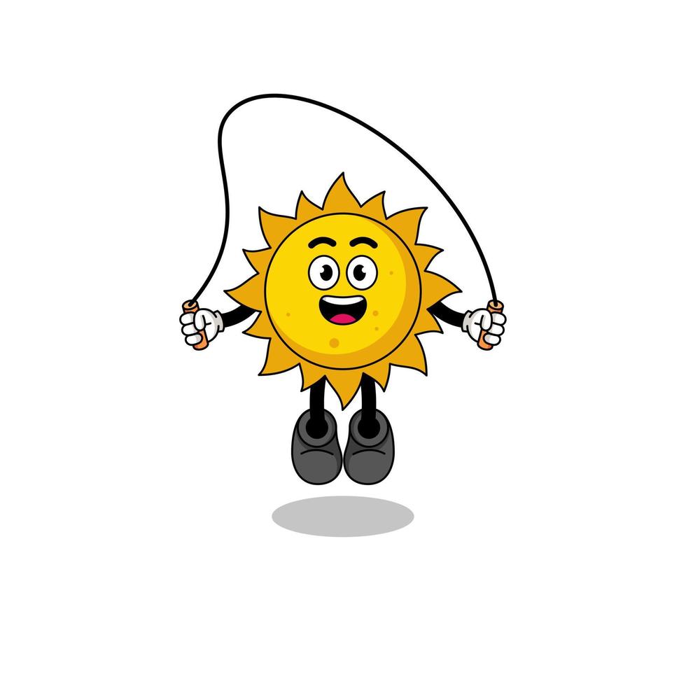 il fumetto della mascotte del sole sta giocando a saltare la corda vettore