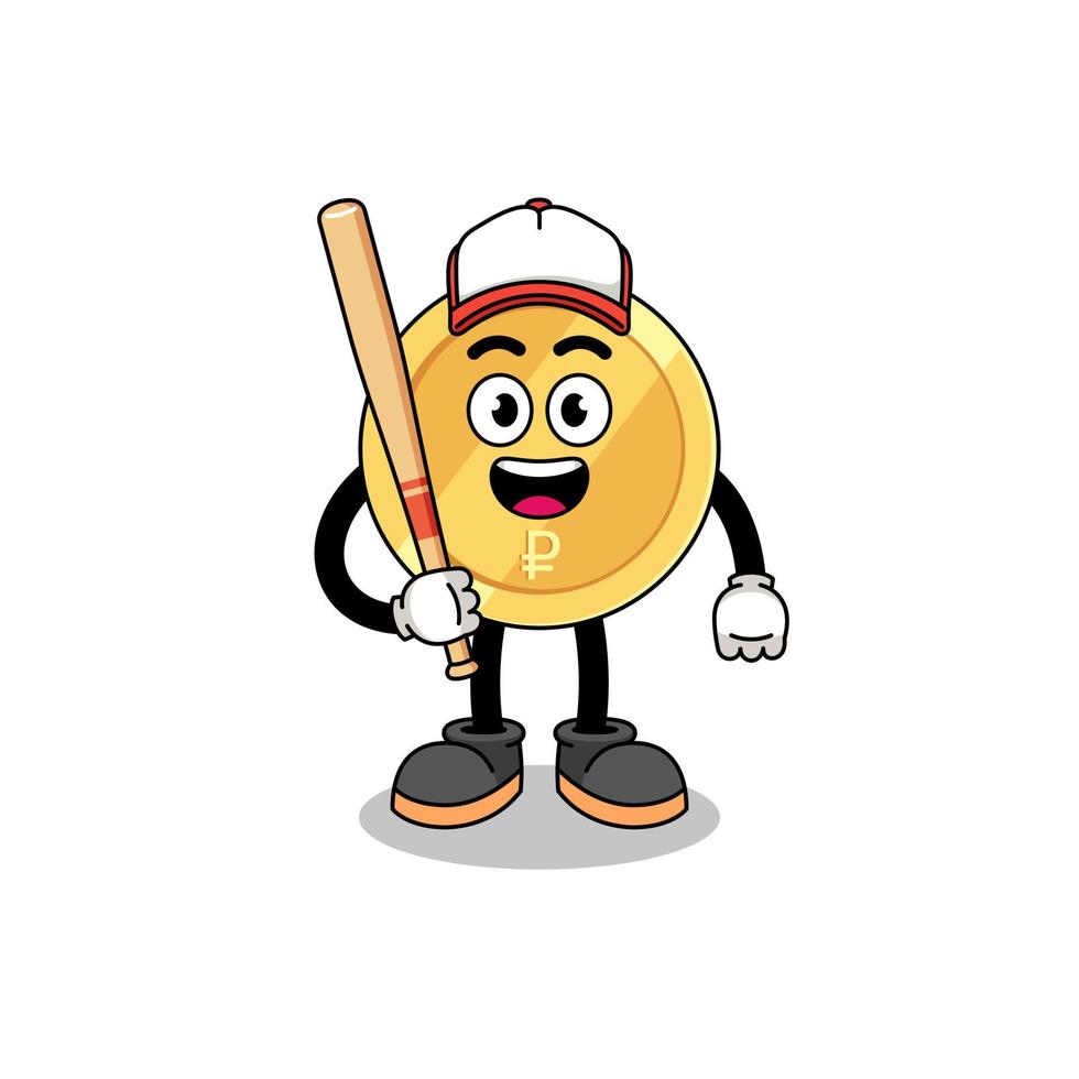 cartone animato della mascotte del rublo russo come giocatore di baseball vettore