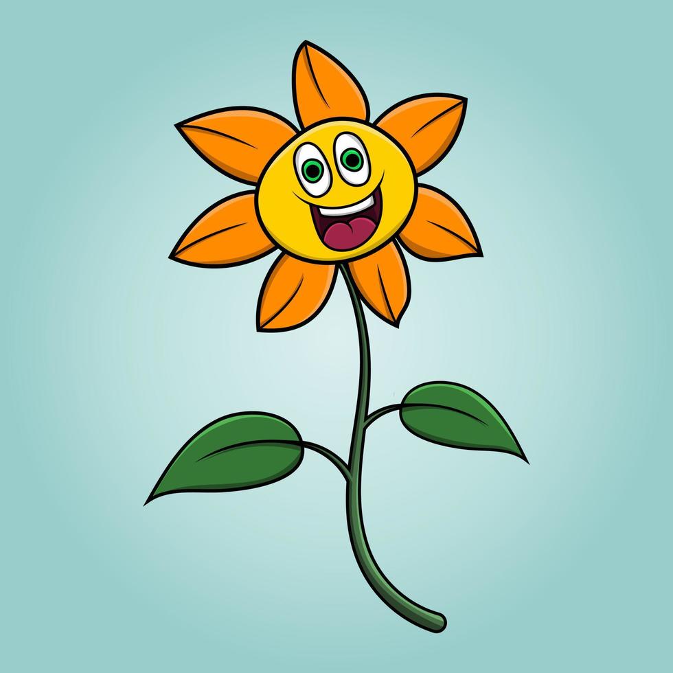 simpatico cartone animato di fiori con grafica di illustrazione vettoriale faccia felice