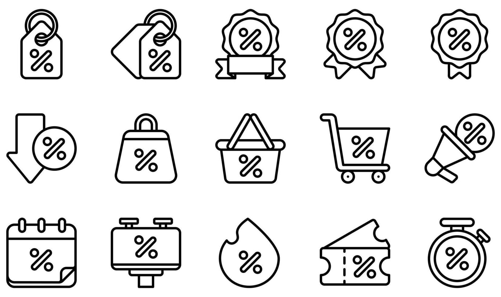set di icone vettoriali relative allo sconto. contiene icone come tag, sconto, promozione, carrello, shopping, vendita calda e altro ancora.