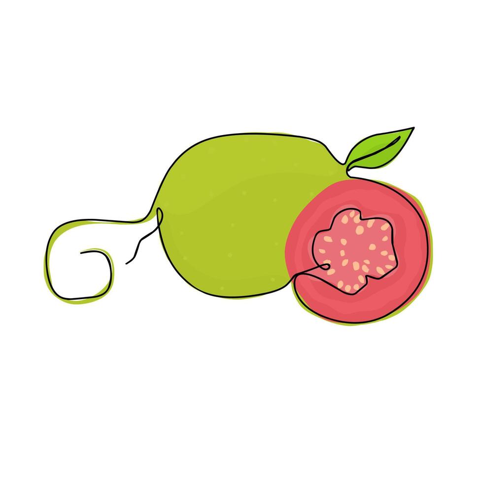 illustrazione vettoriale di guava. disegno di frutti di guava con una linea continua. disegno al tratto.