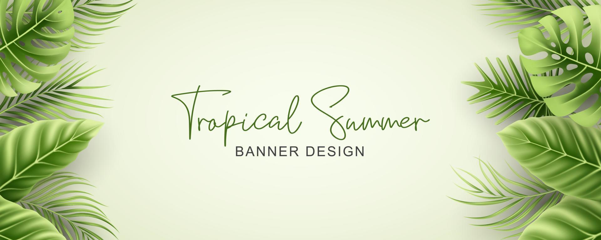 elegante banner estivo con foglie tropicali realistiche vettore