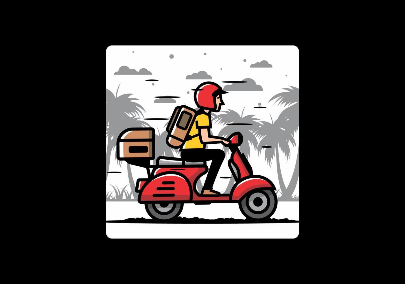 l'uomo va in vacanza in sella a uno scooter illustrazione vettore