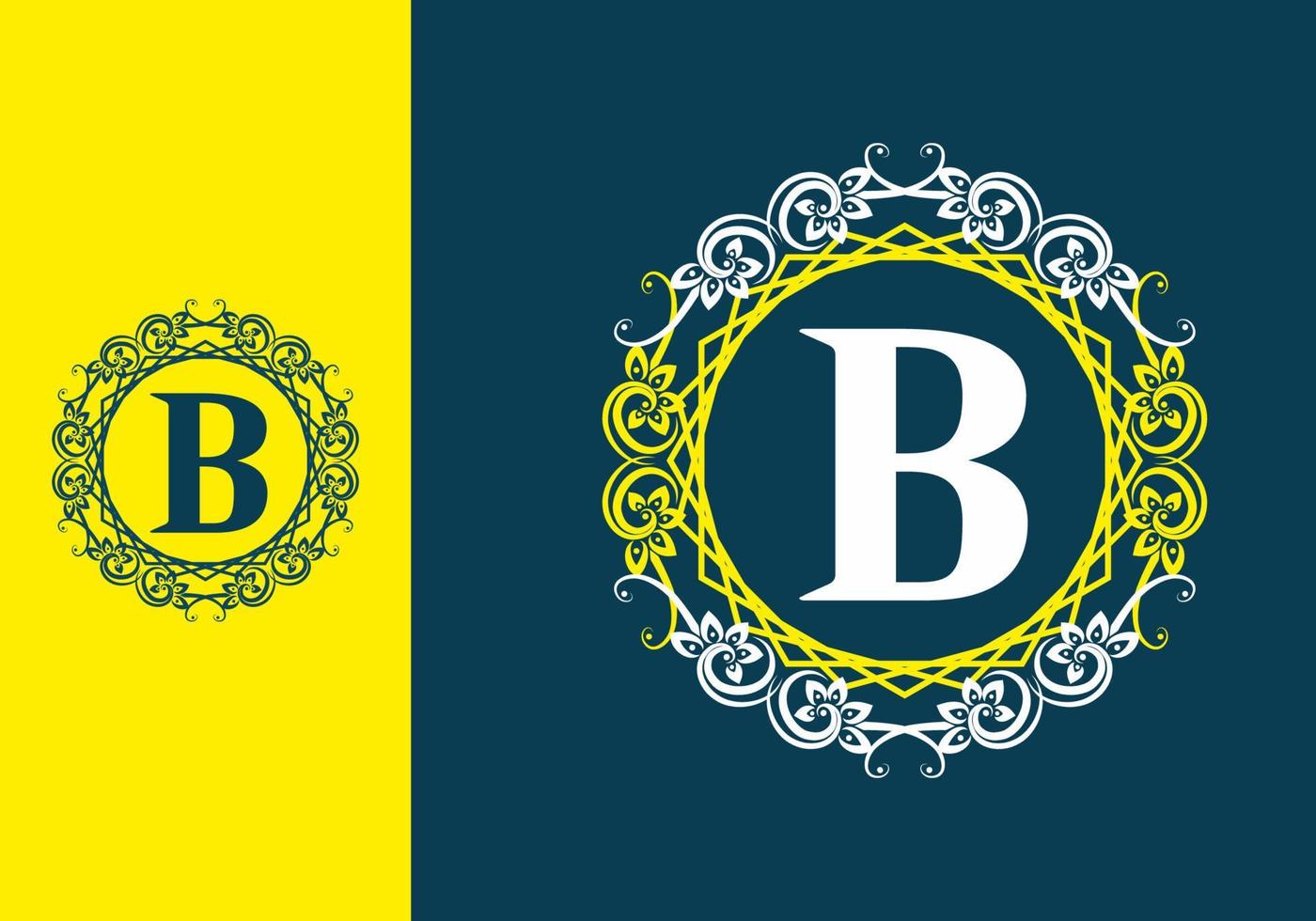 giallo blu della lettera iniziale b nella cornice del cerchio vettore
