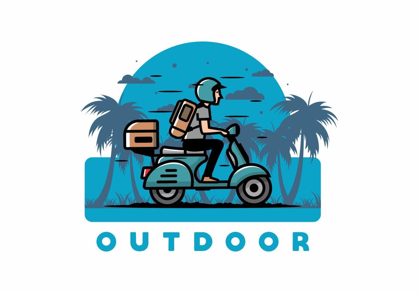 l'uomo va in vacanza in sella a uno scooter illustrazione vettore