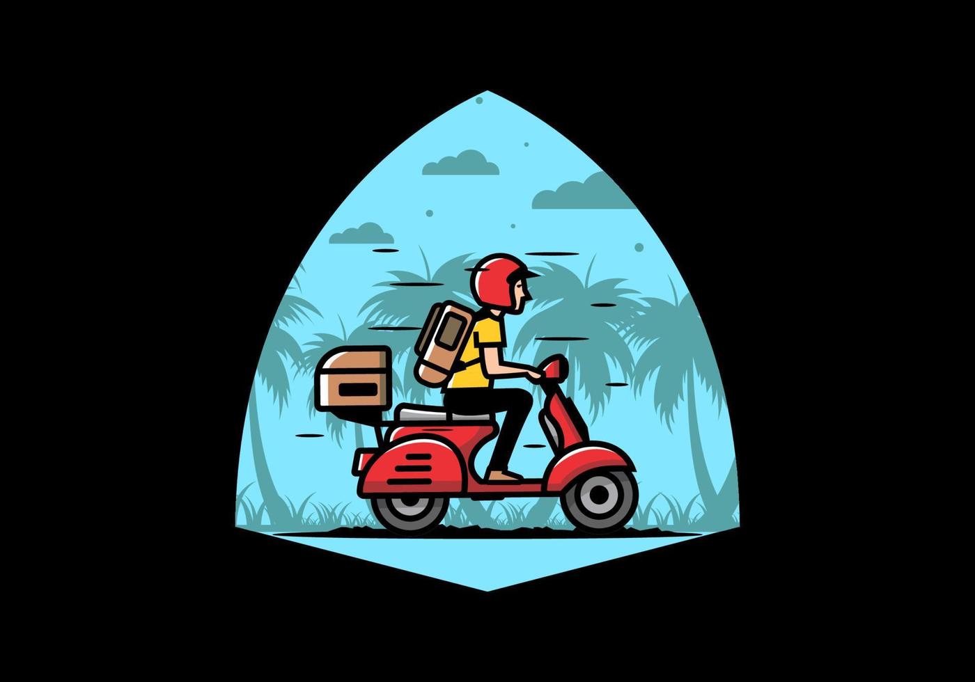 l'uomo va in vacanza in sella a uno scooter illustrazione vettore