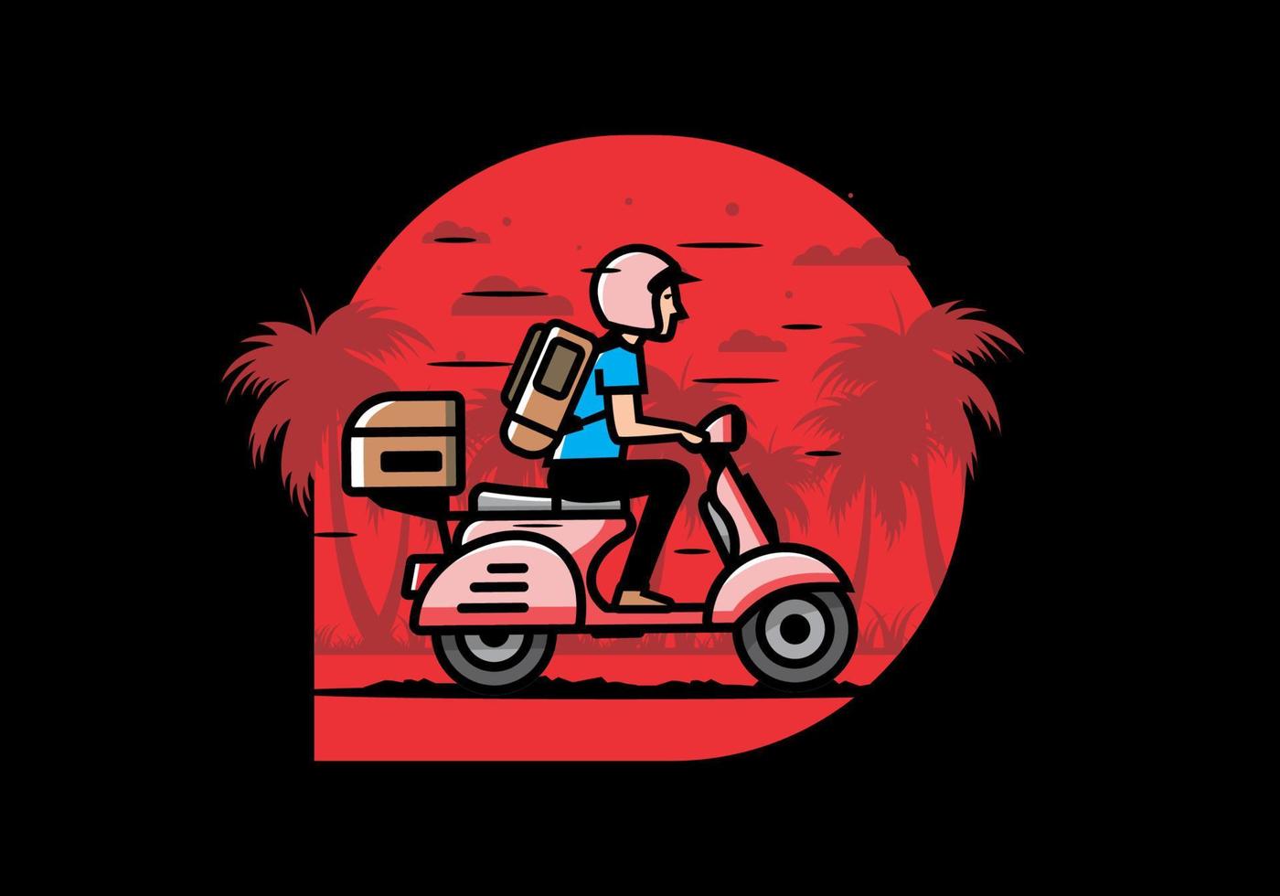 l'uomo va in vacanza in sella a uno scooter illustrazione vettore