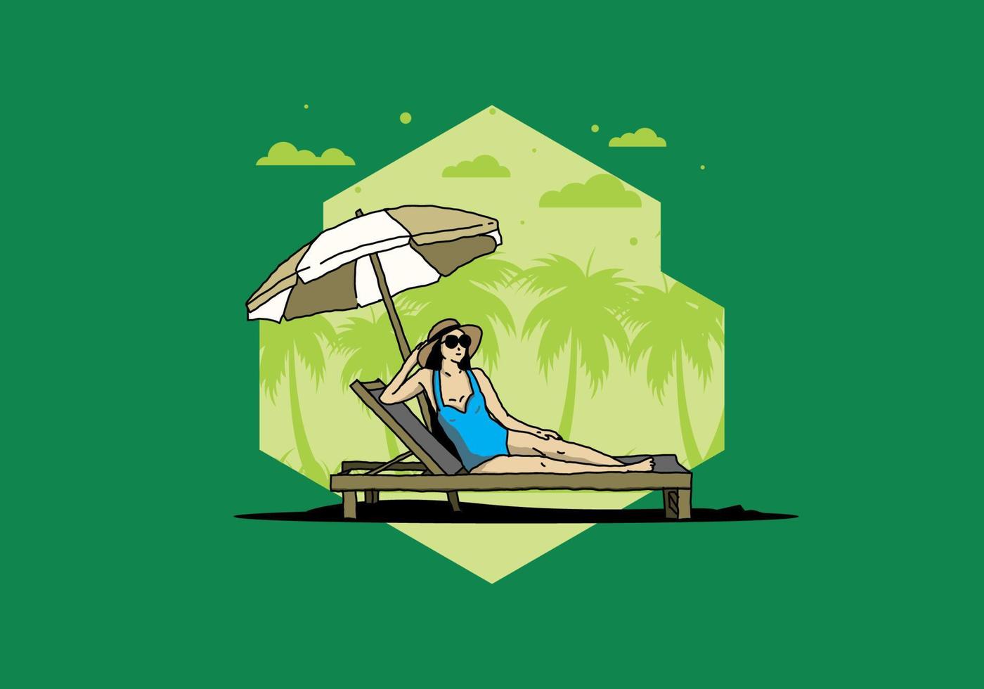 rilassarsi sulla sedia a sdraio sotto l'ombrellone illustrazione vettore