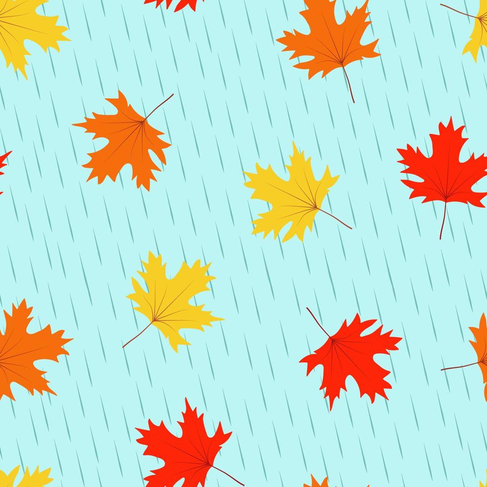 autunno senza cuciture, foglie d'acero gialle e rosse cadono in autunno, sullo sfondo della pioggia vettore