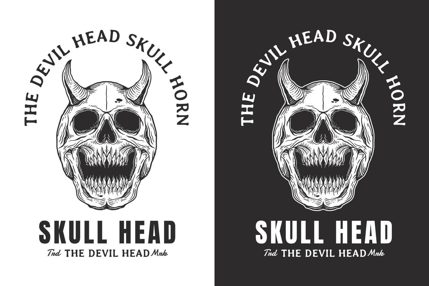 set cranio diavolo corno testa disegnata a mano tratteggio contorno simbolo tatuaggio merce t-shirt merchandising vintage vettore