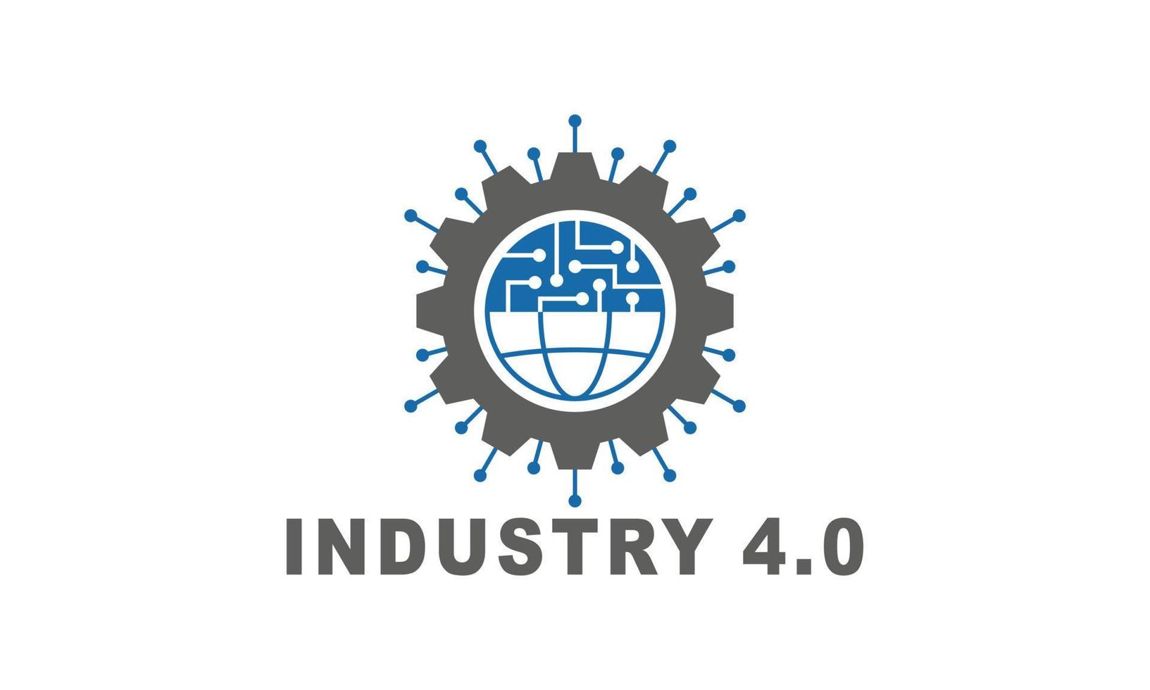 industria 4.0 concetto di controllo aziendale o logo, fabbrica mondiale e ruota eclettica, concetto di sistemi fisici cyber, logo di fabbrica intelligente. vettore