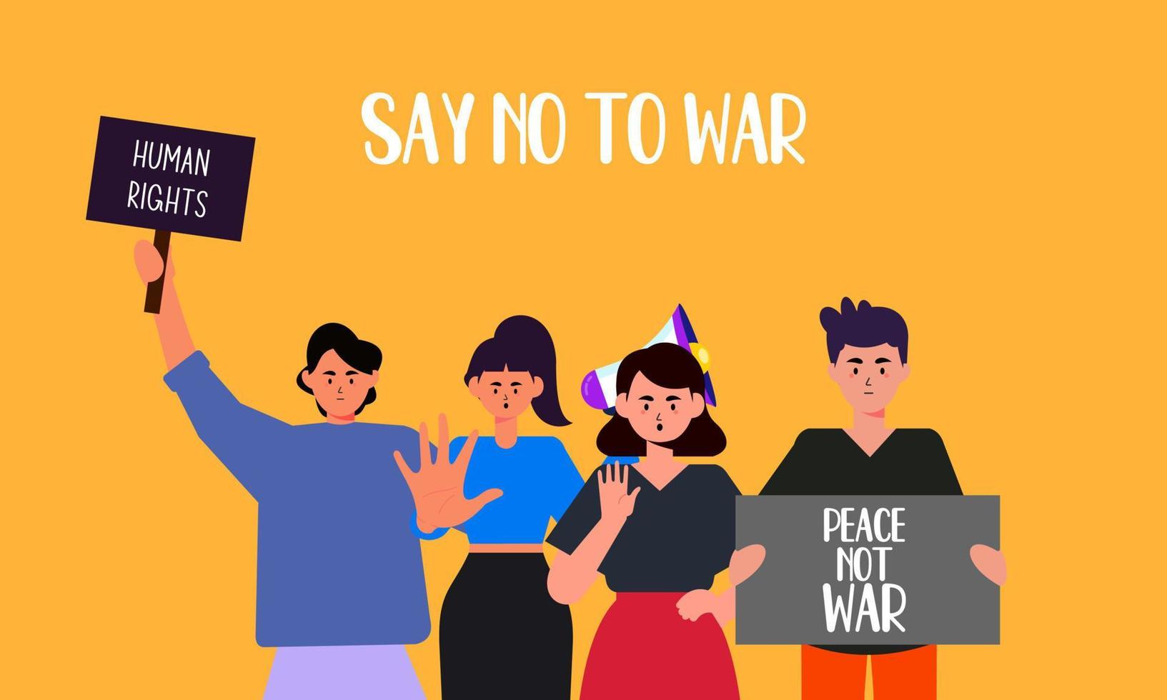 la gente è contraria alla guerra. dire no alla guerra. illustrazione della pace nel mondo vettore