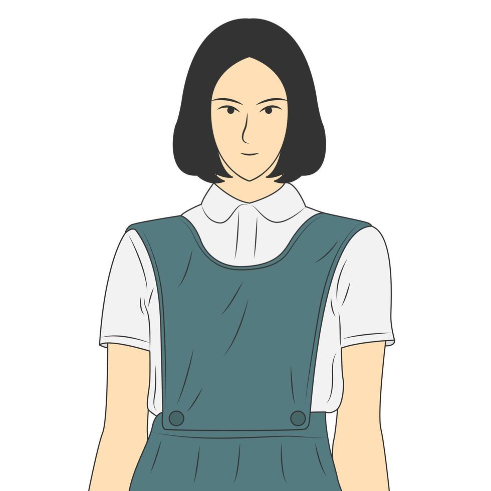 personaggio della ragazza che indossa l'uniforme scolastica in stile cartone animato piatto vettore