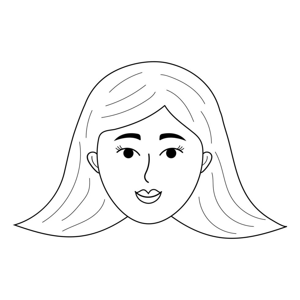 viso di donna in stile doodle. avatar di ragazza sorridente. vettore