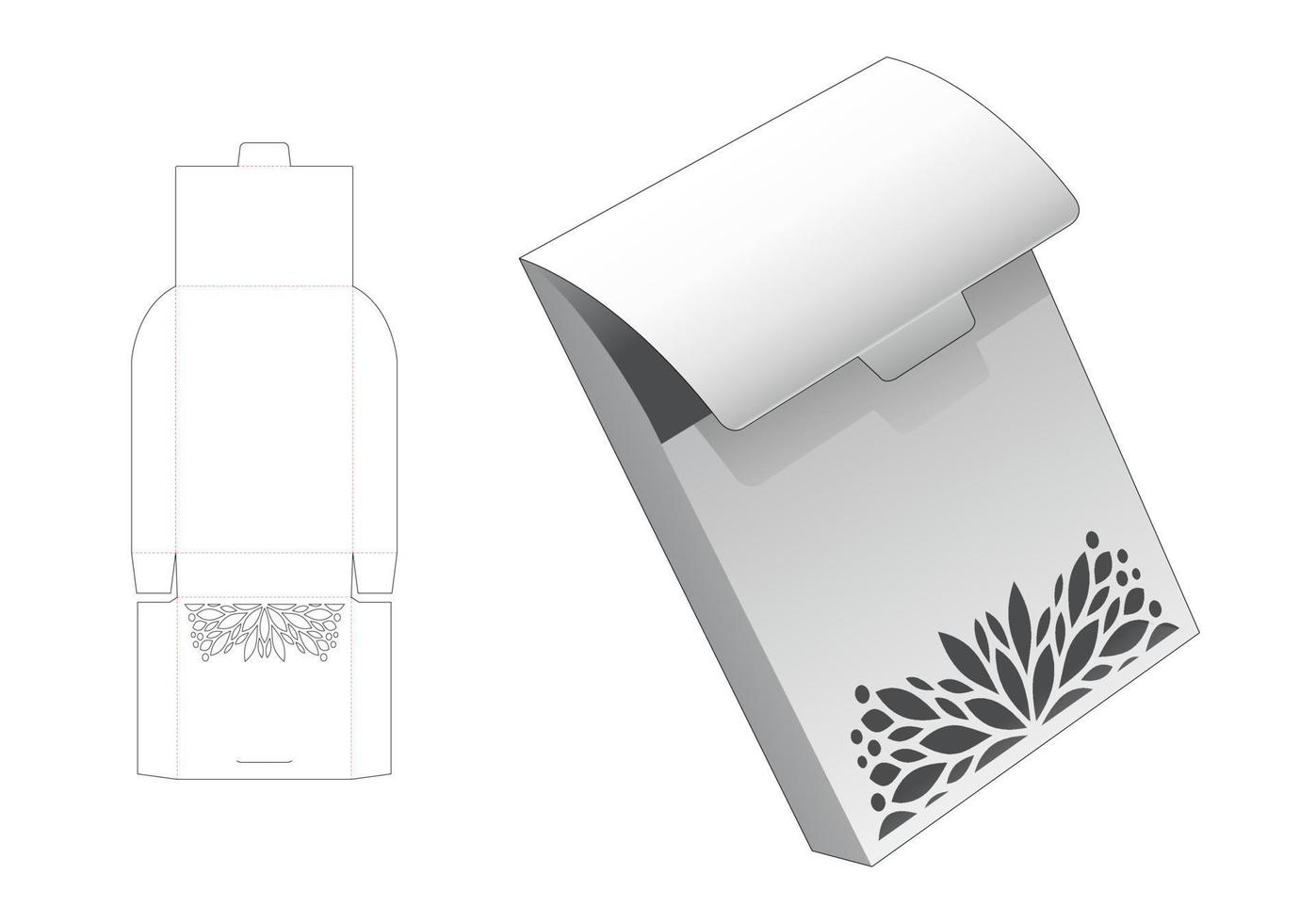 scatola di cartone flip bag con modello fustellato mandala stencil e mockup 3d vettore