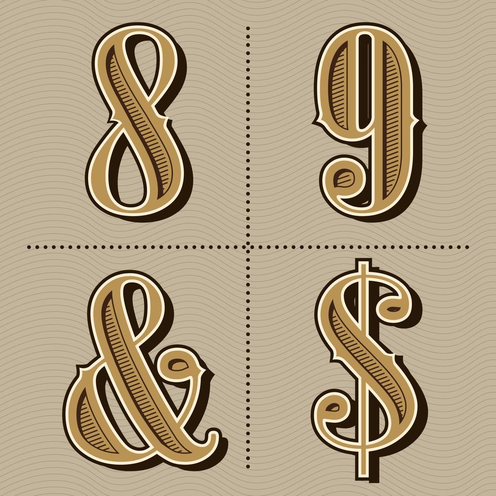 lettere dell'alfabeto occidentale numeri vintage disegno vettoriale 8,9