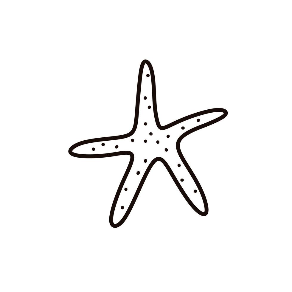 carino stella marina isolato su sfondo bianco. illustrazione disegnata a mano di vettore in stile doodle. perfetto per disegni estivi, biglietti, loghi, decorazioni.