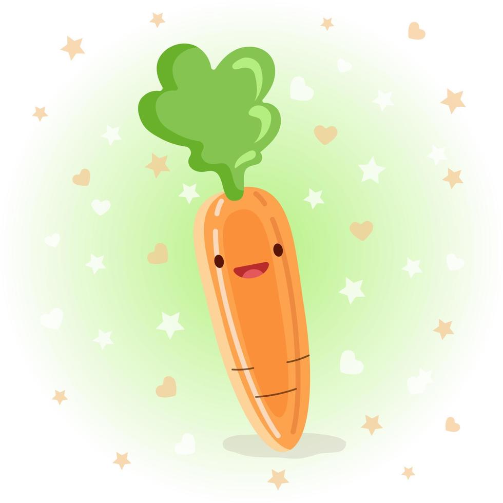 illustrazione dell'icona di vettore di carota carino. logo del fumetto adesivo. concetto di icona di cibo. stile cartone animato piatto adatto per pagina di destinazione web, banner, adesivo, sfondo. carota kawaii.