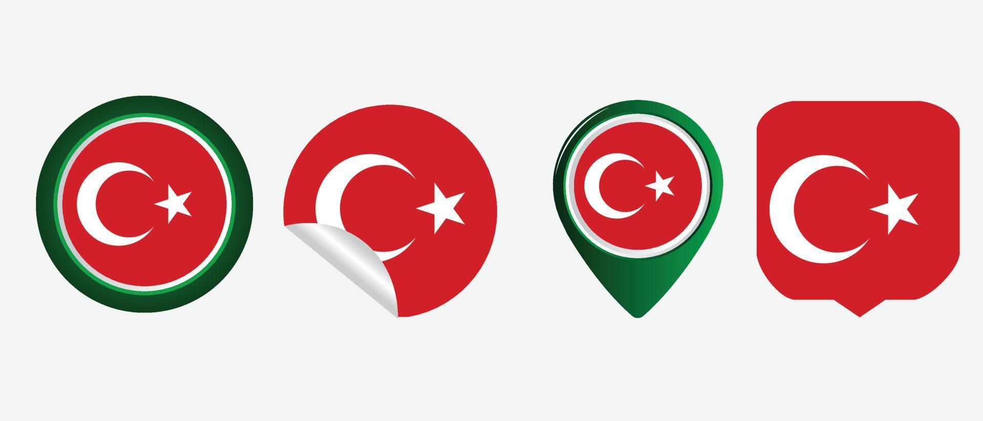 icona della bandiera della Turchia. set di icone web. collezione di icone piatte. semplice illustrazione vettoriale. vettore