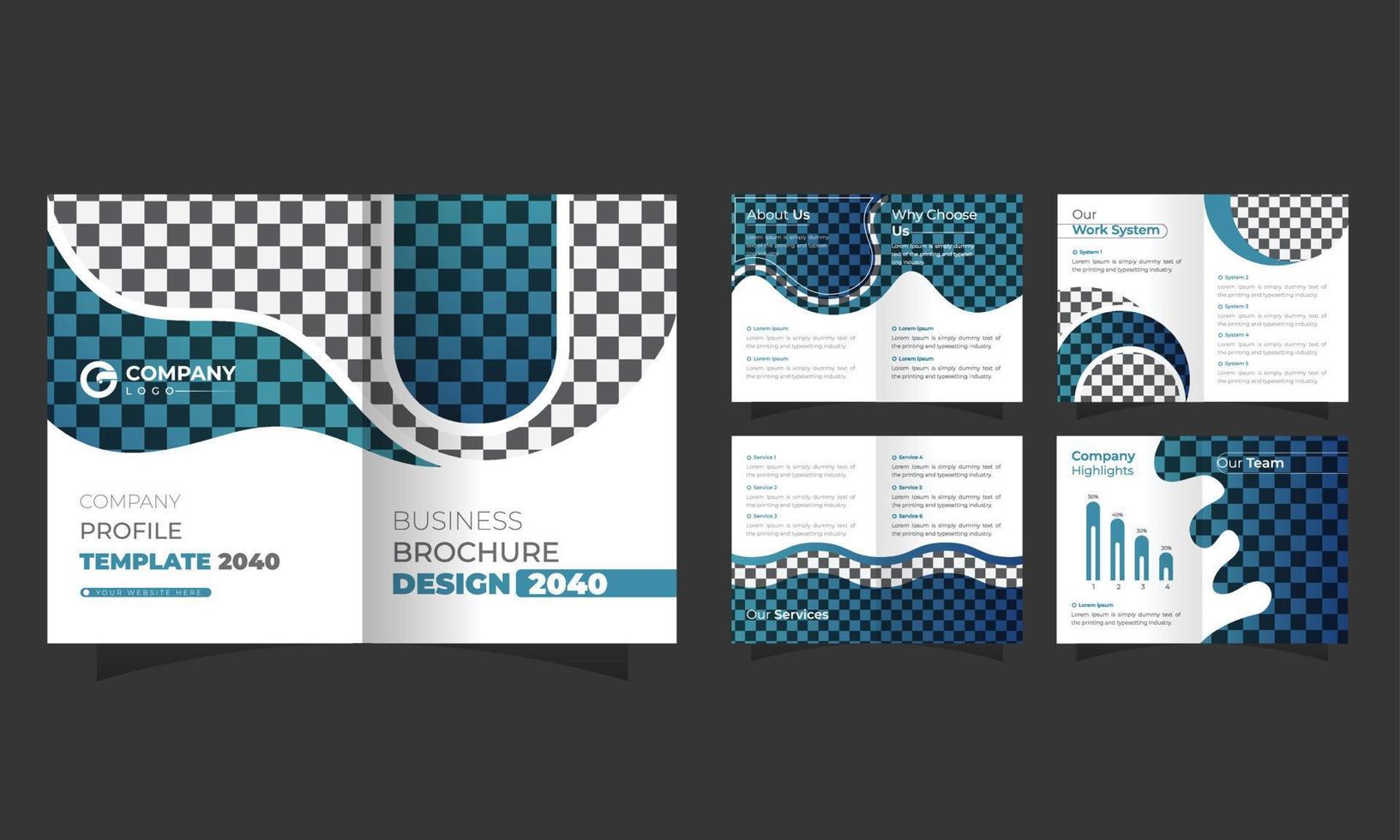 10 pagine di progettazione di brochure aziendali e modello di profilo aziendale, modello di forme uniche pulite e semplici, presentazioni di diapositive su sfondo bianco. vettore