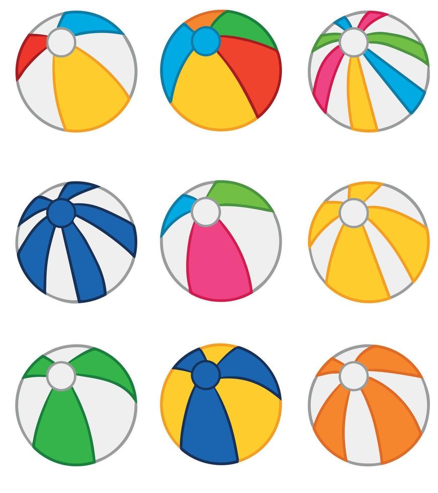 diverse opzioni di colore per il pallone da spiaggia. illustrazione dell'isolamento del pallone da spiaggia su sfondo bianco. illustrazione vettoriale