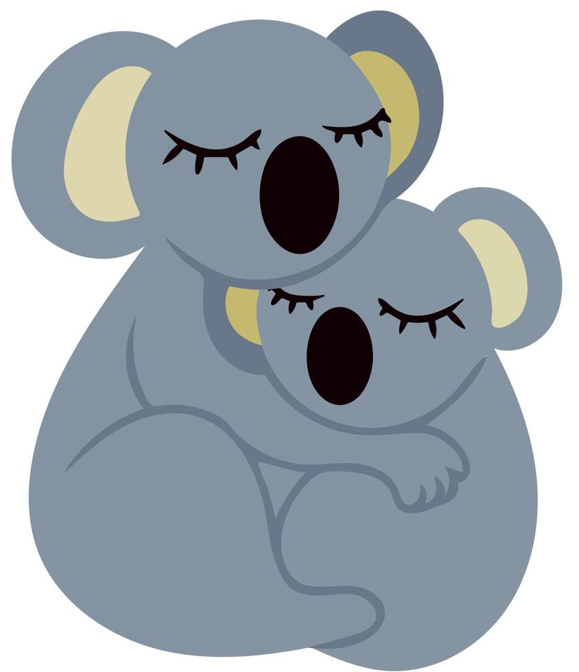 adorabile coppia di abbracciare koala isolati su sfondo bianco. elemento di design per la decorazione di banner di menu poster di vestiti borse forniture per ufficio accessori. illustrazione vettoriale