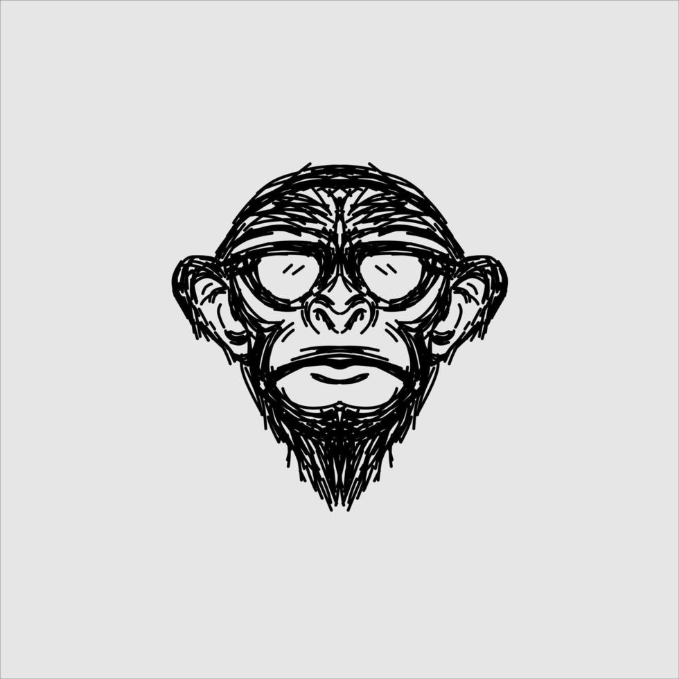 lo scarabocchio arte divertente faccia scimmia gorilla logo con sfondo bianco vettore