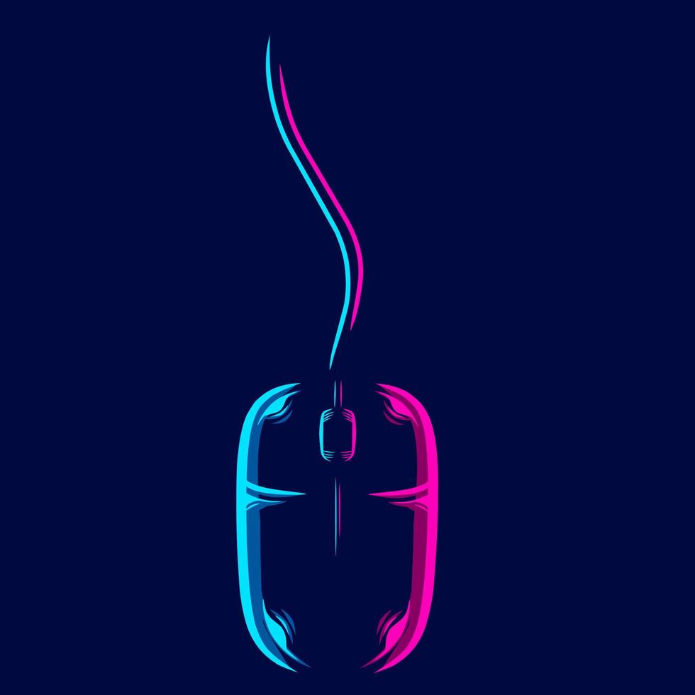 mouse computer logo linea pop art ritratto design colorato con sfondo scuro. illustrazione vettoriale astratta.