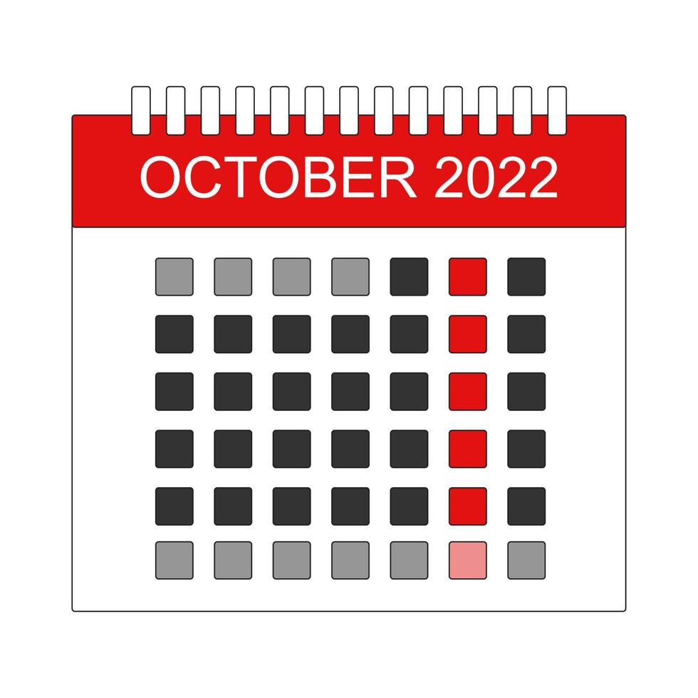 disegno vettoriale del calendario mensile di ottobre 2022