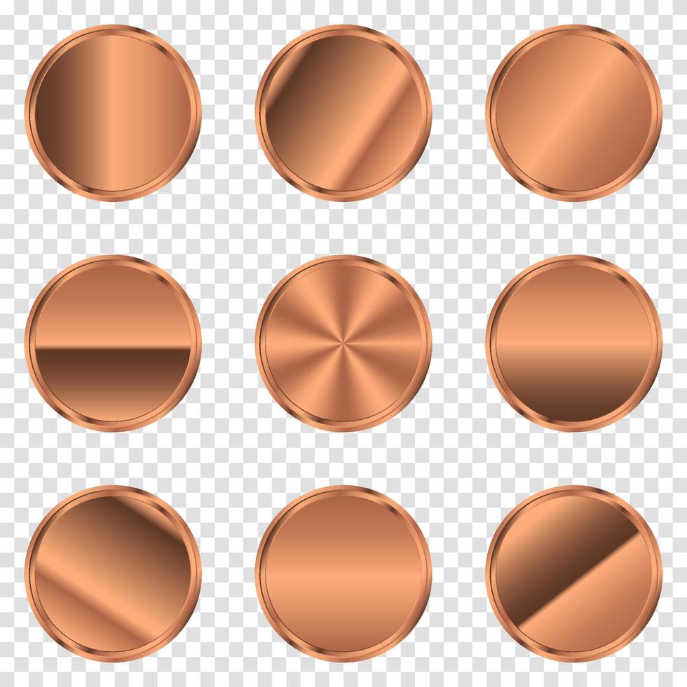 bottone del cerchio di bronzo di lusso. cerchio di bronzo. bottone in metallo realistico. illustrazione vettoriale