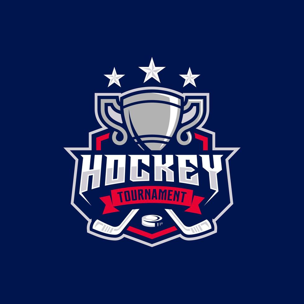 modello di logo di sport torneo di hockey. illustrazione vettoriale moderna. disegno del distintivo.