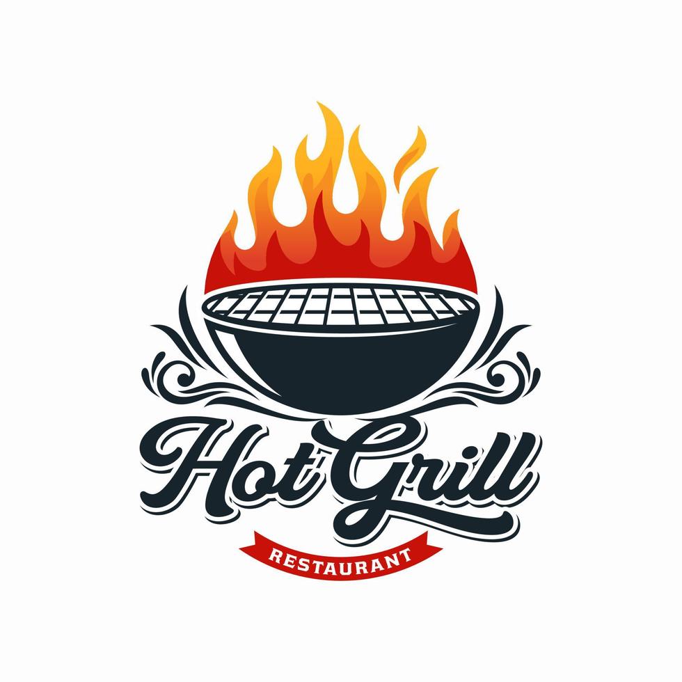 modello di vettore di progettazione logo grill caldo