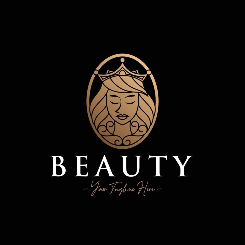 modello di logo di bellezza donna regina faccia oro vettore