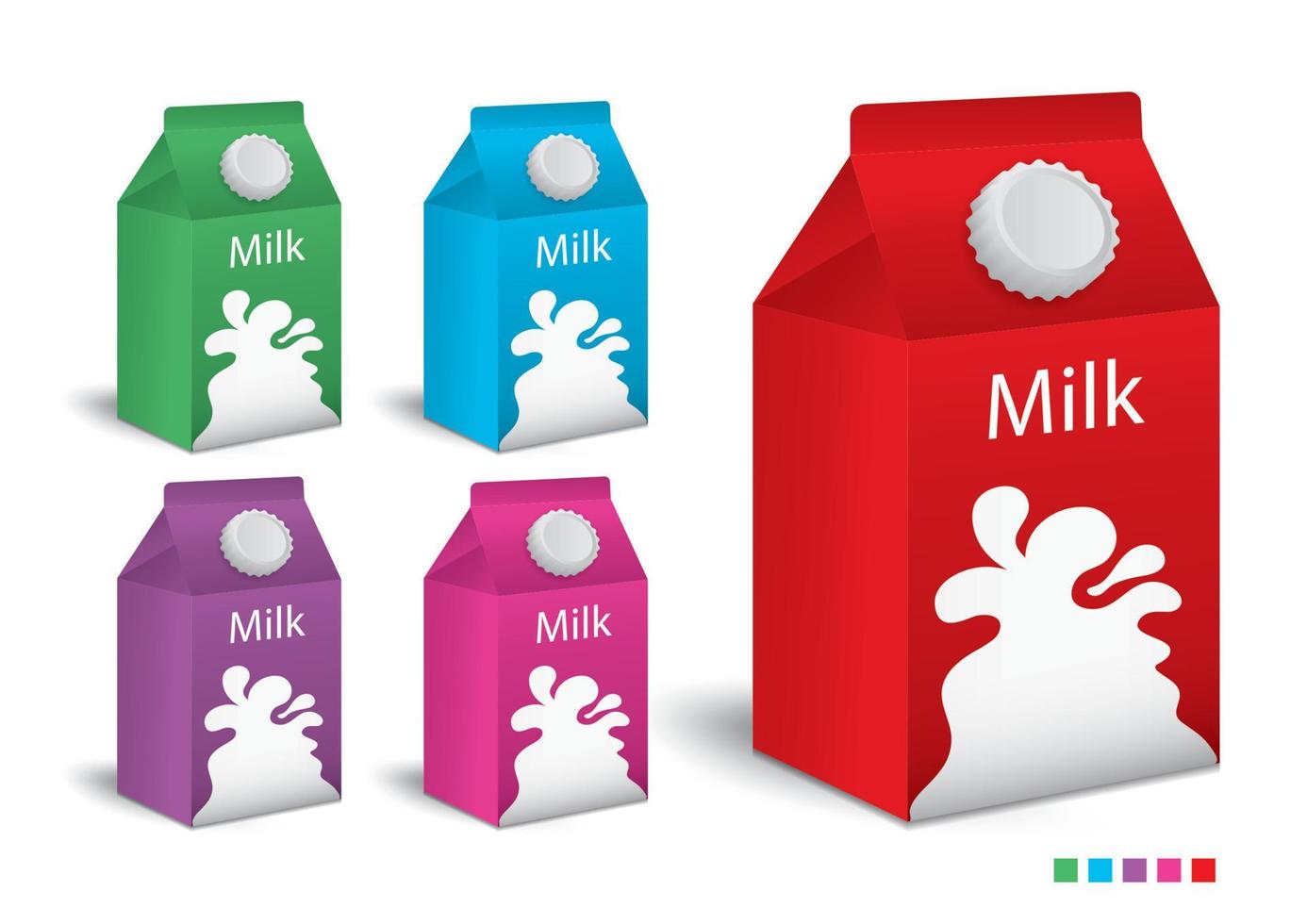 scatole di latte, scatole di succhi di frutta realistiche. pacchetti di simulazione. imballaggio per bevande in carta bianca 3d. vettore