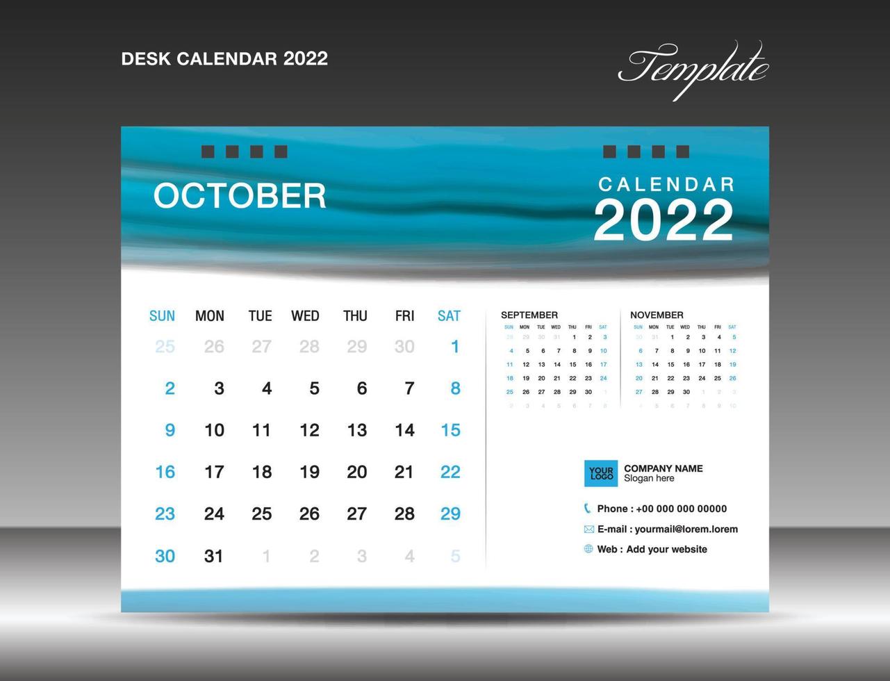 calendario da tavolo 2022 modello vettoriale, ottobre 2022 anno vettore
