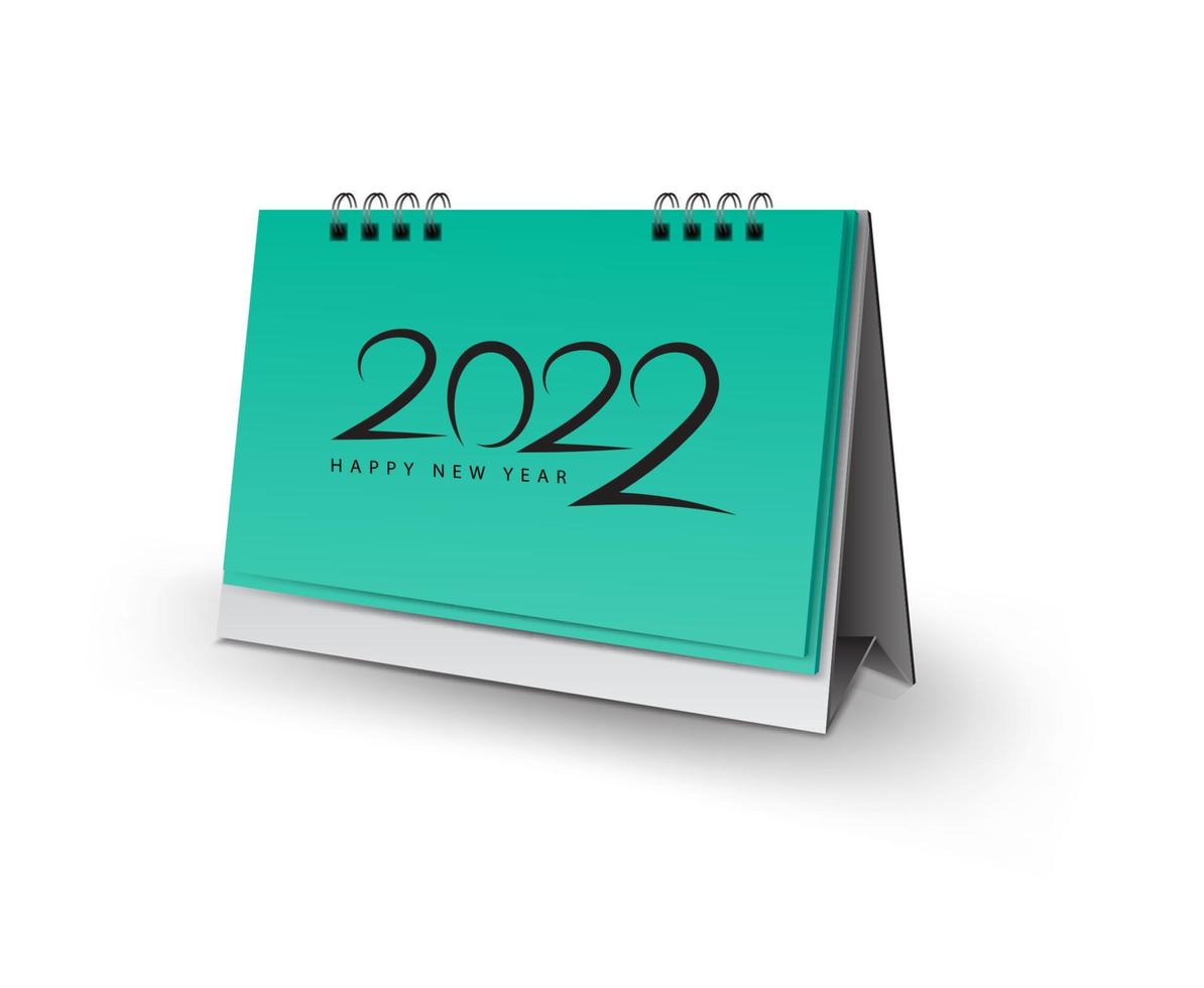 modello di calendario 2022, calendario da tavolo vuoto 3d mock up illustrazione vettoriale, mock up realistico orizzontale per la progettazione di modelli di calendario da tavolo, felice anno nuovo 2022, sfondo verde vettore