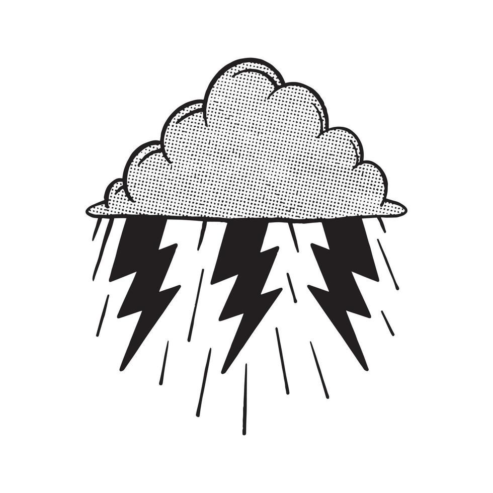 illustrazione di doodle dell'annata della pioggia della nuvola disegnata a mano per il manifesto degli autoadesivi del tatuaggio ecc vettore